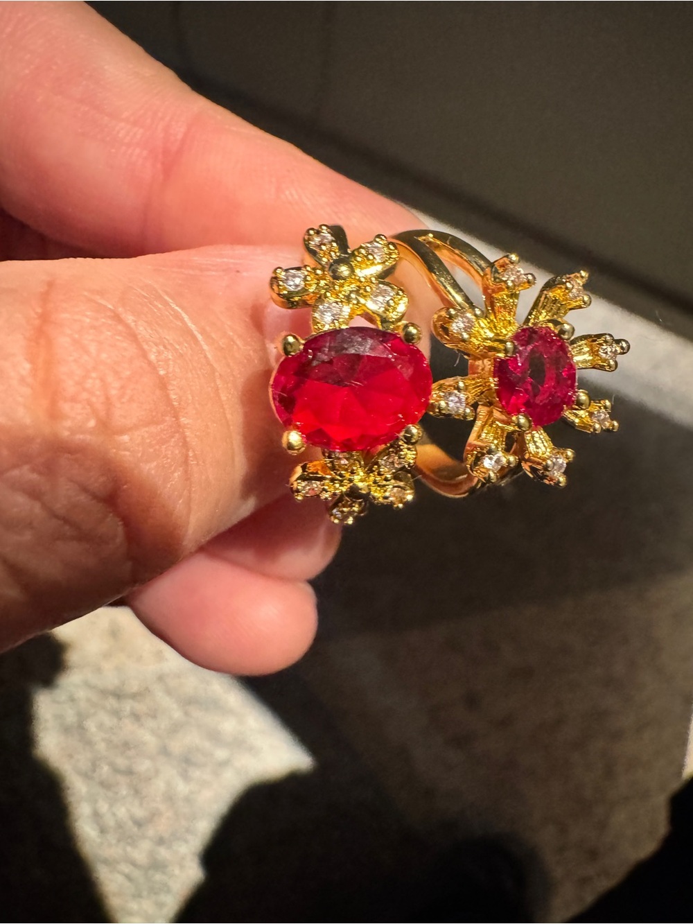 2 Rings Red Crystal Flower Rings - Women Jewelry - Picture 7 of 10